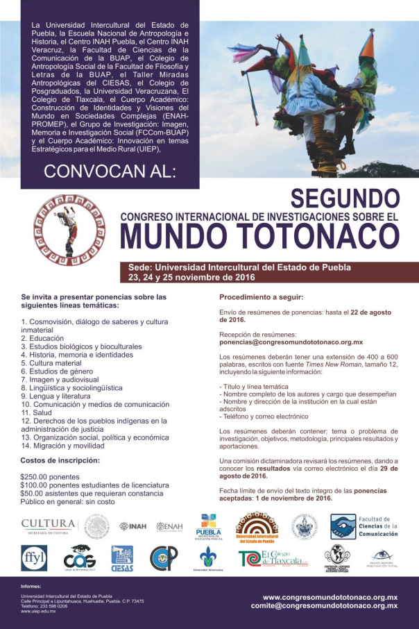 2do. CONGRESO INTERNACIONAL DE INVESTIGACIONES  SOBRE EL MUNDO TOTONACO